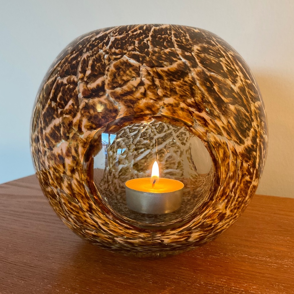 Art Glass Tortoise Shell Pattern with Windows - Candle Holder or Vase